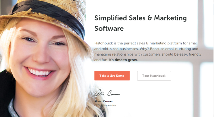Best Practices: Hero Image Testimonials - Examples of Cool Home Pages - Hatchbuck